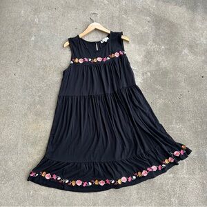 LOFT Sleeveless Swing Dress Embroidered Floral Accents Size 16